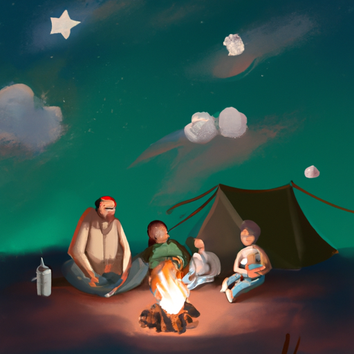 משפחה התאספה סביב מדורה מתפצפצת, צולה מרשמלו וחלקה סיפורים מתחת לשמים מוארים בכוכבים.